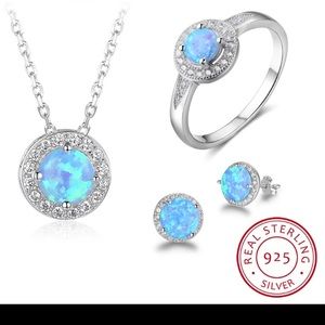 Round Opal Stone Jewelry Sets 925 Sterling Silver